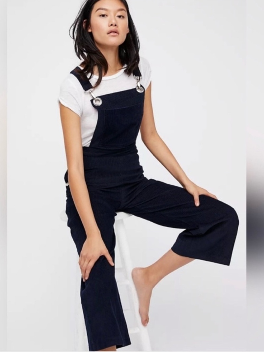 NWOT Free People x The Ragged Priest Kick Crop Corduroy Navy Overalls